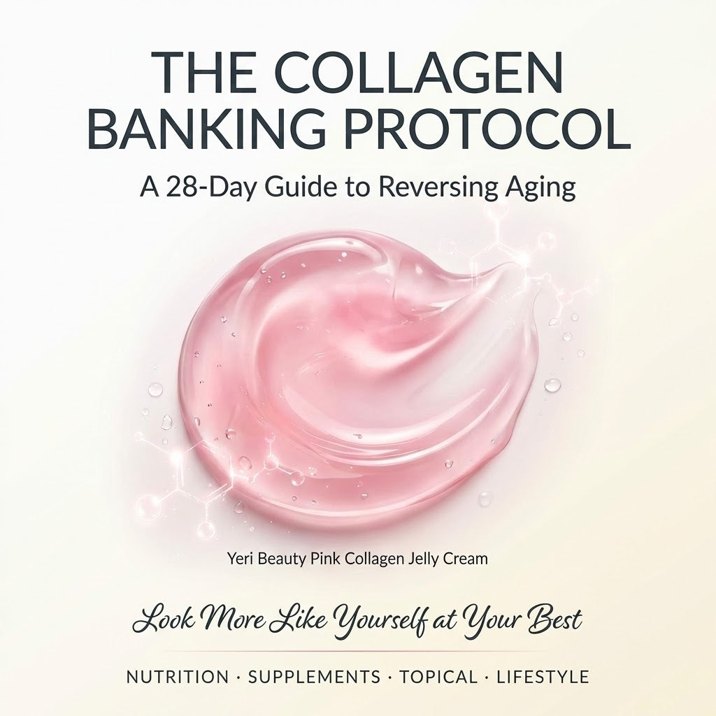 Book cover of 'The Collagen Banking Protocol' with pink collagen jelly cream on a light background